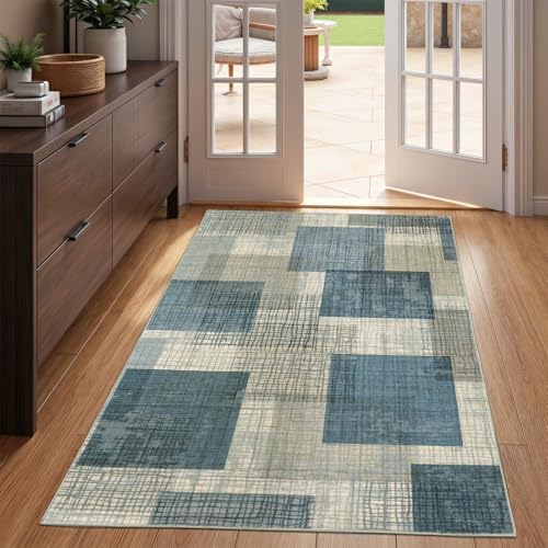 Washable 3x5 Entryway Rug, Throw Rugs with Rubber Backing, Blue by Ailyei