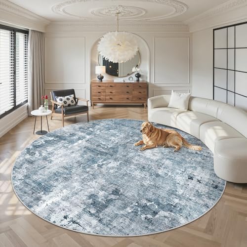 Soalmost Round Rugs 8ft Living Room Circle Area Rug 8x8 Blue/Grey Vintage by Soalmost