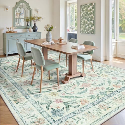 8x10 Area Rugs, Machine Washable Low Pile Floral Rugs for Living Room, Bedroom, Large Boho Area Rug with Non-Slip Backing for Dining Room(Beige Bloom) - Image 4