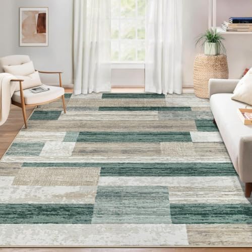 Area Rug Living Room Rugs 5x7 - Large Soft Boho Geometric Rugs, Non-Slip Foldable Washable Area Rug Non Shedding Morden Indoor Floor Carpet for Living Bedroom Office Dining Room (Green,5'x7') by AOYAOMI