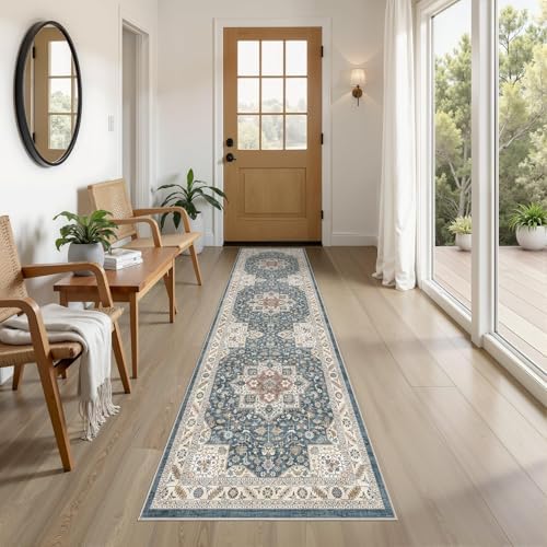 cotiled 2x8 Hallway Runner Rug for Entryway, Non-Slip Vintage, Vintage Blue by COTILED
