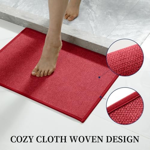 YIHOUSE Red Bathroom Rugs Sets 5 Piece, Quick Dry Thin Bath Mat with Toilet Rug - Non Slip Absorbent Machine Washable - Bath Runner Rugs for Bathtub Sink Home Decor - Image 3