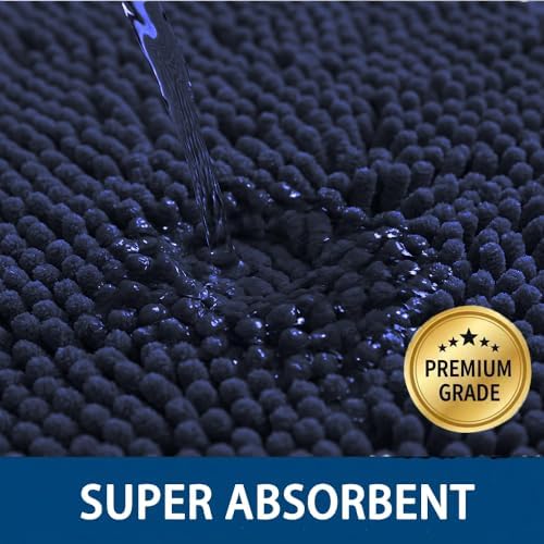 Bathroom Rugs Sets 2 Piece,Super Absorbent Chenille Bath Mats and U-Shaped Toilet Rug,Strong PVC Non Slip Backing,Microfiber Washable Dry Quickly Bath Mats for Bathroom(20"x32"+20"x20"U,Navy Blue) - Image 4