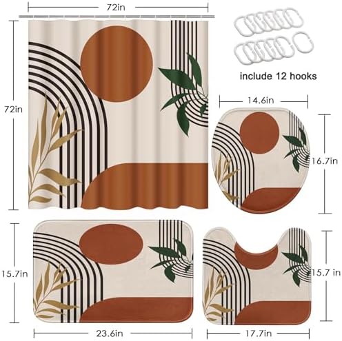 Bathroom Sets with Shower Curtain and Rugs, Set of 4 Geometric Boho - Image 2