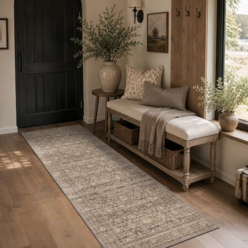 JOOJA 2'6"x8' Neutral Tan Vintage Boho Washable Runner Rug for Entryway by JOOJA
