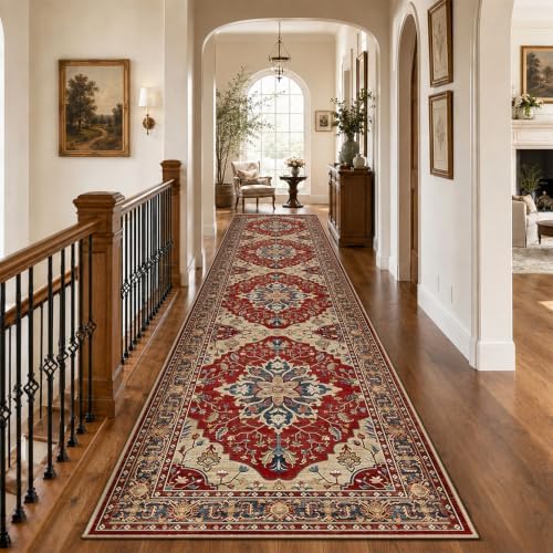 RELEANY Washable Area Rug, Runner 2'6"x12', Red/Blue - Image 2