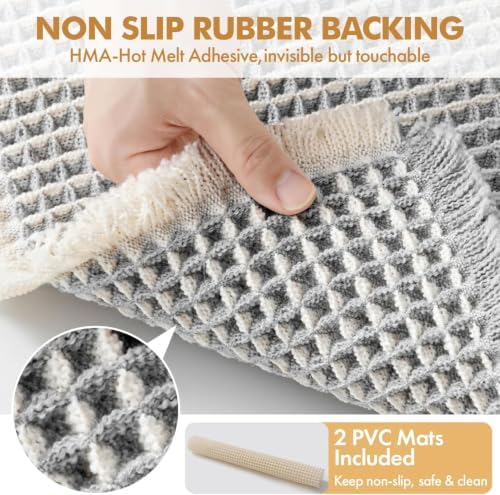 MIULEE Set of 2 Waffle Bathroom Rugs LightGrey&Cream 17"x24"+17"x48" - Image 4