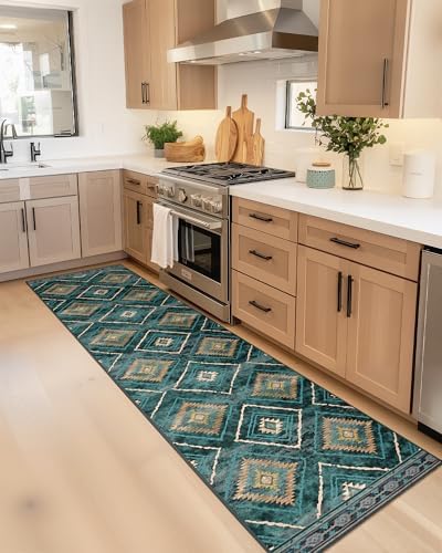 BESTSWEETIE 2'x8' Washable Area Rug for Living Room Runner Teal/Green - Image 2