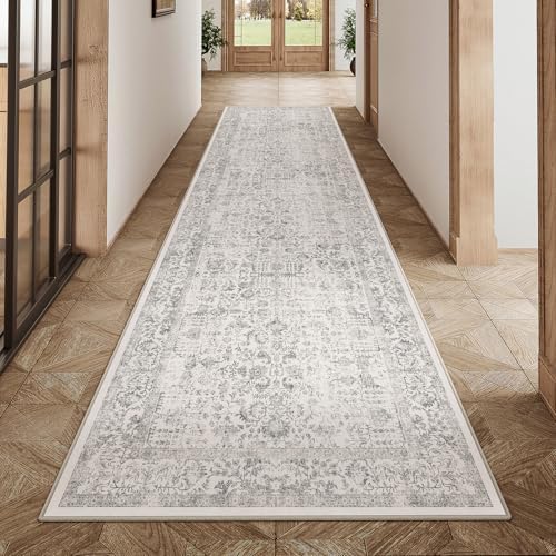 PureCozy Gray Runner Rug 3x12 Vintage Floral by PureCozy