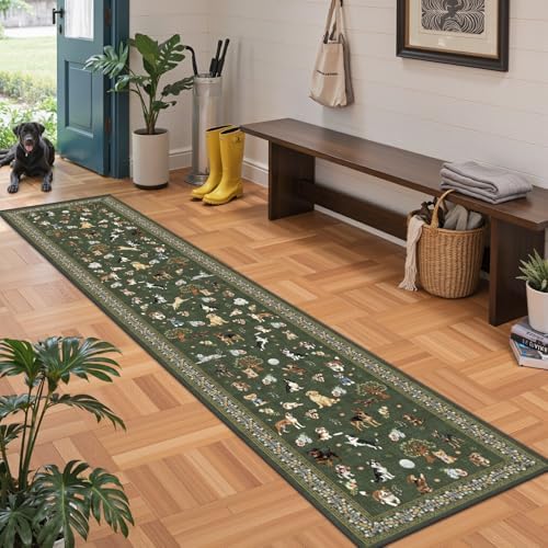 Dark Green Hallway Runner Rug 2x10 for Kitchen Bathroom - Image 3