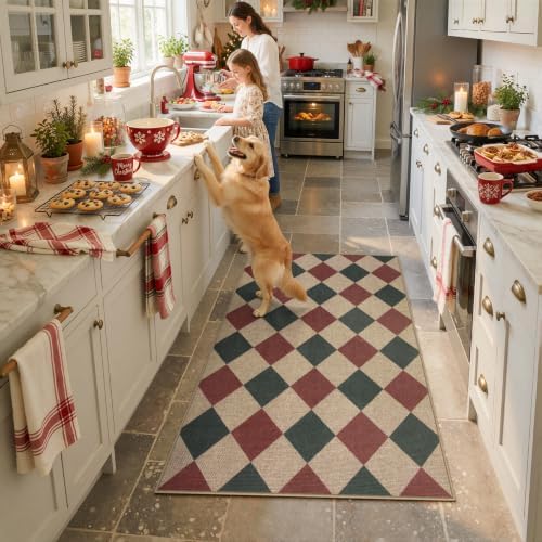Lahome Christmas Rug, 3x5 Outdoor Christmas Decor Rugs for Porch Entryway, Checkered Red and Green Non Slip Non Shedding Xmas Decorations for Kitchen Front Door - Image 4