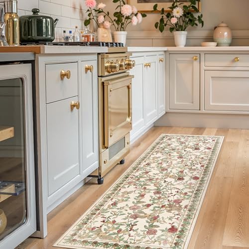jinchan 2x6 Runner Rug Floral Vintage Washable Area Rug, Red/Green by JINCHAN
