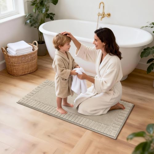 Pauwer Bathroom Rugs Set 5 Piece, Microfiber Bath Mat Set, Light Beige - Image 7