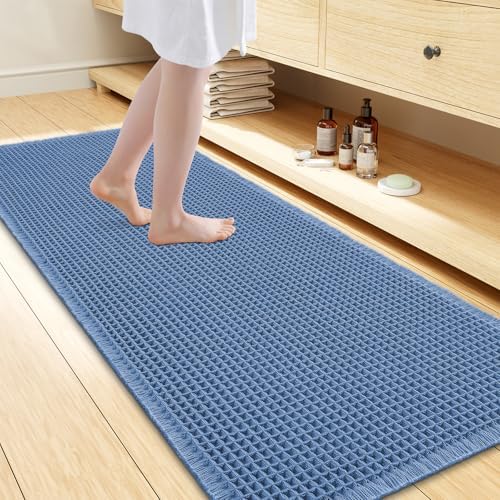 Smiry Waffle Bath Mat 47X24, Extra Soft Absorbent Bathroom Rugs, Blue by Smiry