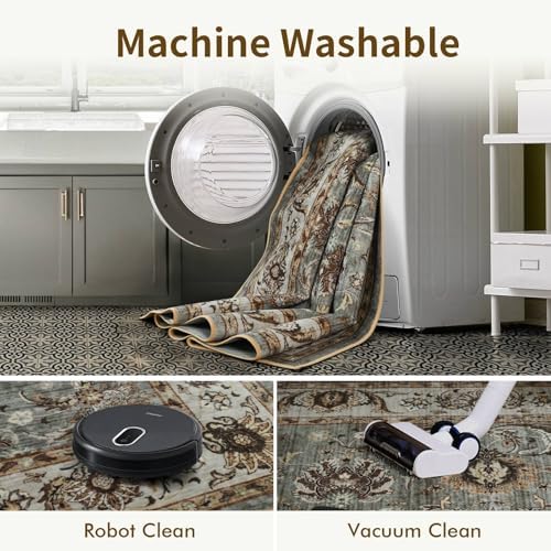 5x7 Ft Machine Washable Area Rugs for Bedroom, Thin Vintage Floral Print Rug Non Slip Carpet for Living Room, Dining Room, Office Home Decor (Brown) - Image 4