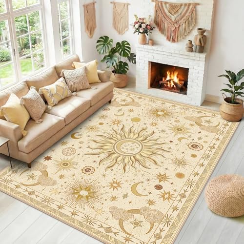 Vacuum-Friendly, 8x10 Washable Area Rug, Beige Camel Brown by meejou
