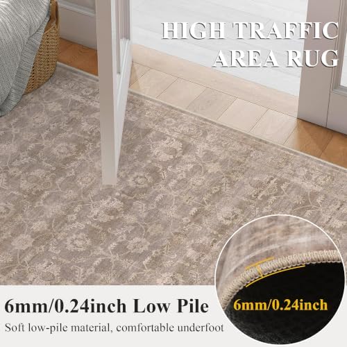 Washable 3x5 Entryway Non-Slip Area Rug Boho Light Taupe Throw Carpet - Image 6