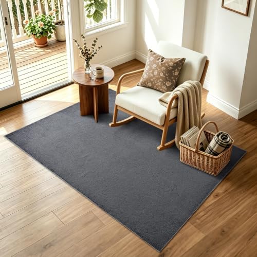 3x5 Dark Grey Solid Area Rug Washable Non-Slip Soft for Bedroom Kitchen - Image 4