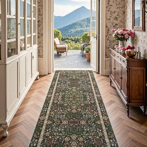 jinchan 3x8 Washable Hallway Runner Rug, Floral Non-Slip, Black - Image 3
