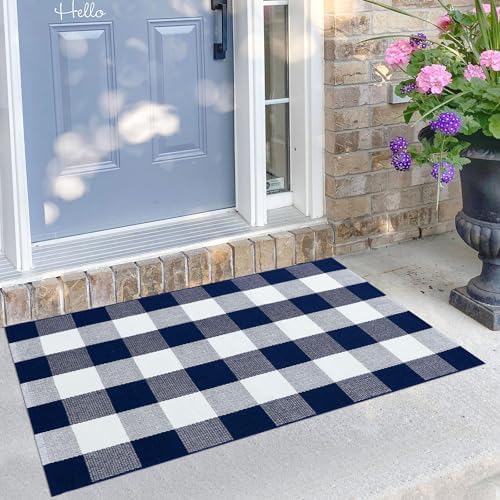 KILOCOCO Buffalo Plaid Checkered Rug 27.5x43 in Blue White Front Door Rug by Kilococo