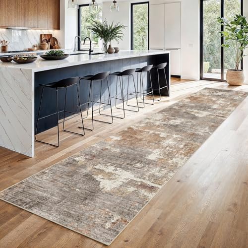 2'6x14 Runner Rug Washable Abstract: Non Slip Hallway Floor Mat Brown/Brick - Image 2