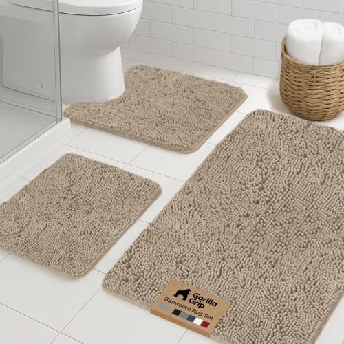 GORILLA GRIP Area Rug Sets and Oval Toilet Base, 3 Piece Beige by GorillaGrip
