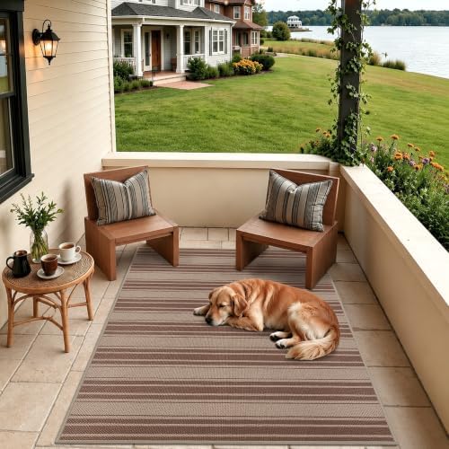 Striped Easy Jute 3x5 Outdoor Rug Washable Non Slip Khaki Rugs for Entryway Indoor Outdoor Farmhouse Neutral Door Mat for Backyard Patio Proch Living Room - Image 2