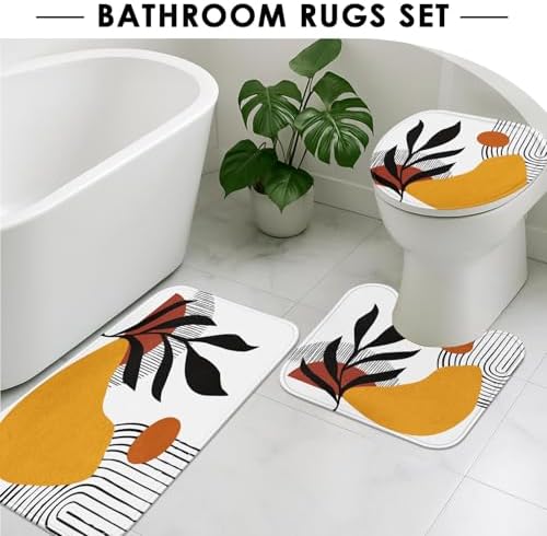 Bathroom Sets with Shower Curtain and Rugs Set of 4 Boho Geometric - Image 5