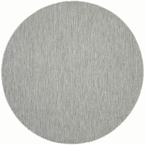 SAFAVIEH Outdoor Round Rug 6'7" - Courtyard Collection - Coastal Design, Grey & Navy, Durable & Easy Cleaning, Ideal for Patio, Entryway, Mudroom, Deck, Backyard (CY8022-36812) - Image 2
