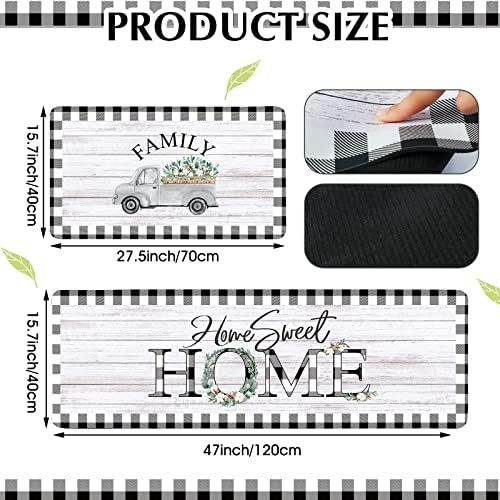 Riakrum 2 Pcs Farmhouse Kitchen Rugs Non Slip Washable Buffalo Plaid Mat - Image 3
