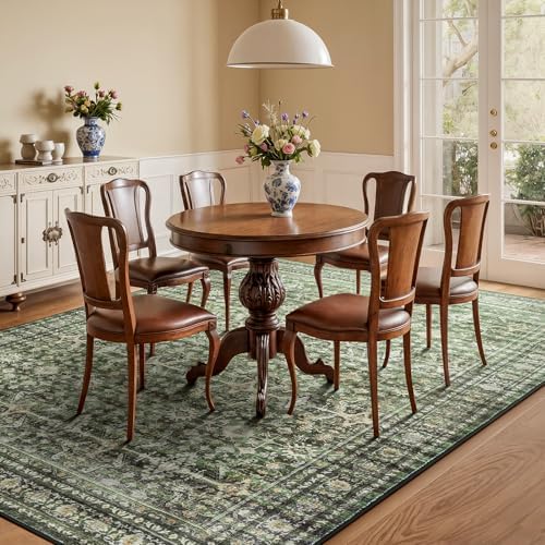 5x8 Area Rugs for Living Room Bedroom, Green Washable Non-Slip Carpet - Image 2