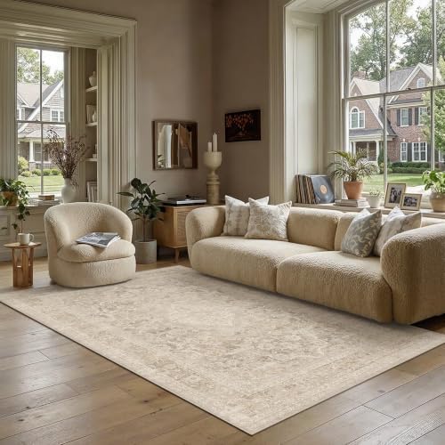 HUGEAR Beige 5x7 Area Rugs for Living Room Washable Rug Carpet by HUGEAR