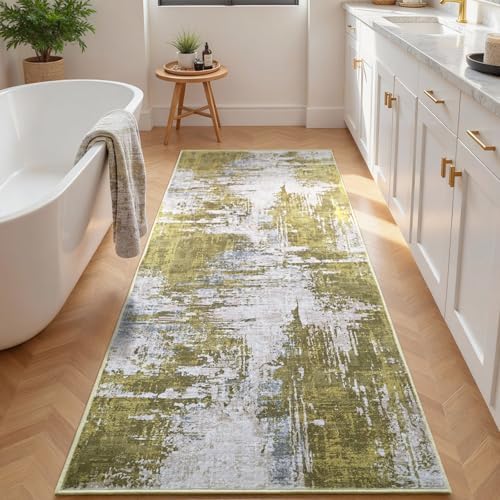 2x6 Sage Green Rug Runners for Hallways Kitchen Runner Rug Non Slip Washable Long Runner Rugs with Rubber Backing Soft Abstract Carpet Runner for Hallways, Kitchen, Bathroom, Entryway - Image 3