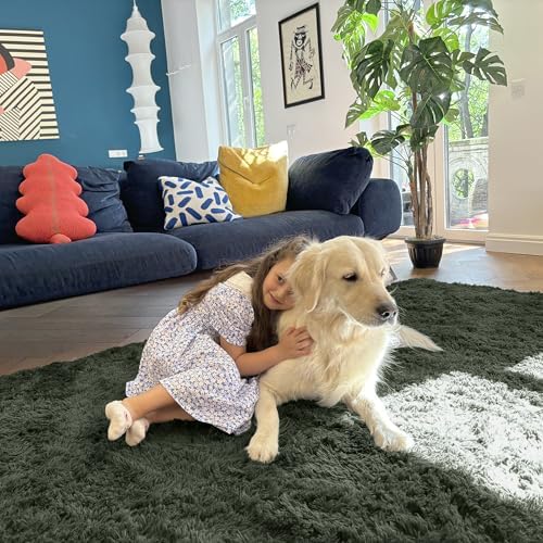 OLANLY 8x10 Machine Washable Large Area Rugs for Living Room, Bedroom, Soft Fluffy Shaggy Bedside Rug, Indoor Floor Carpet for Kids Girls and Boys, Dorms, Nursery, Home Decor Aesthetic, Olive Green - Image 3