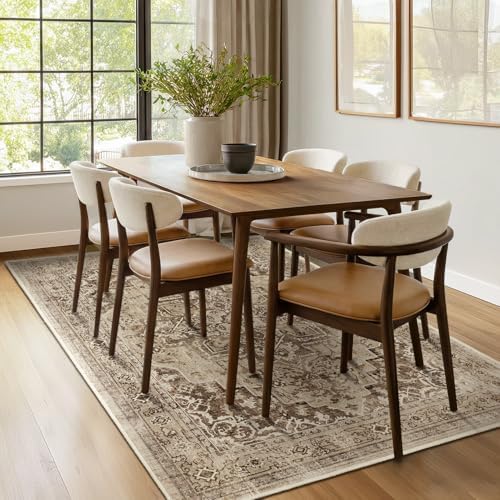 Vintage Brown 5x8 Area Rugs for Living Room, Distressed Medallion Dining Room Rug Washable Non Slip, Low Pile Thin Carpet Rugs for Den/Bedroom/Foyer/Home Office, Earthy Brown Taupe Black - Image 3
