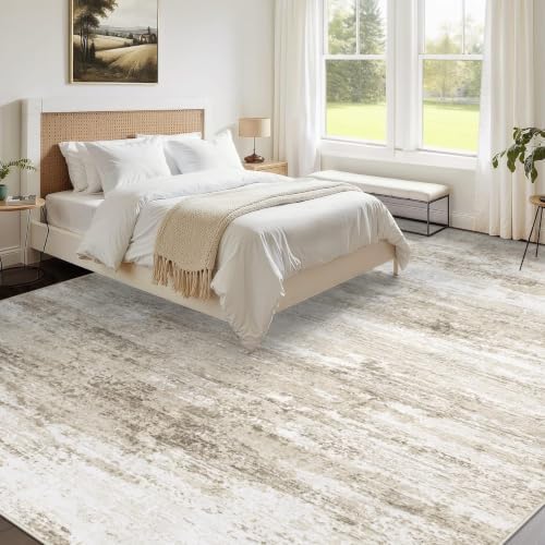 Washable Rug 10x14 Area Rugs for Living Room: Large Neutral Soft Rug Abstract Non Slip Low Pile Modern Carpet for Bedroom Kitchen Nursery Office Dining Room Indoor (Beige, 10'x14') - Image 2