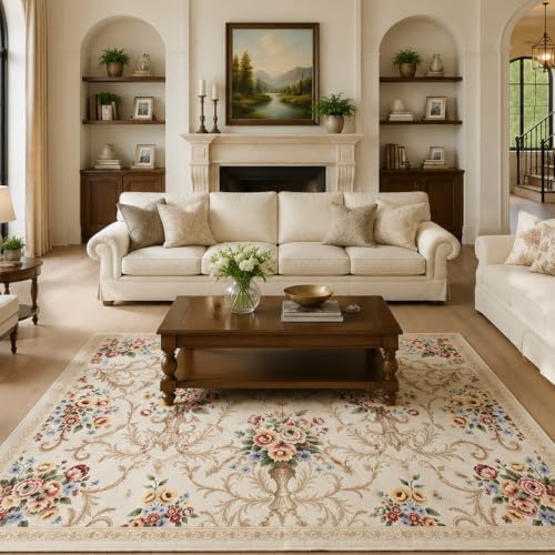 Helthep 5 * 7ft White Vintage Floral Washable Area Rug for Living Room by Helthep