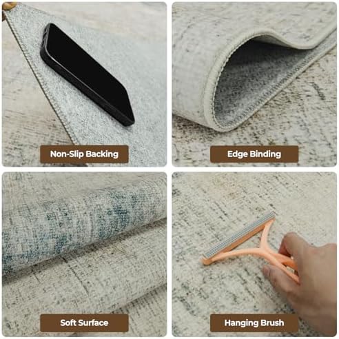 8x10 Washable Rugs, Ultra Soft Faux Wool Retro Carpets, Non Slip Backing,Short-Pile&Durable Edge Binding, Stain Resistant, The Large Carpet for Bed Room, Dining Room,Office,Playroom Decor - Image 3