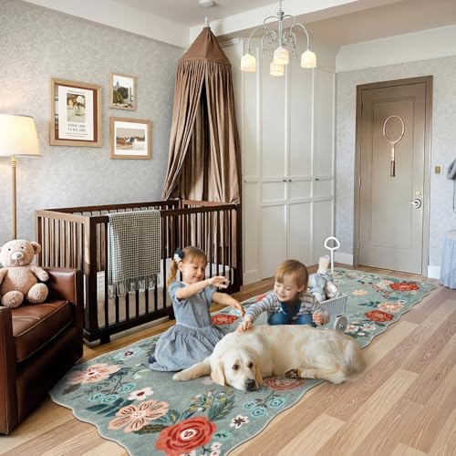 Green Runner Rug, 3x10 Washable Rug Runners for Hallways Non Slip, Low Pile Soft Boho Floral Carpet Runner for Hallway, Kitchen, Entryway, Laundry, Bedroom, Green - Image 6