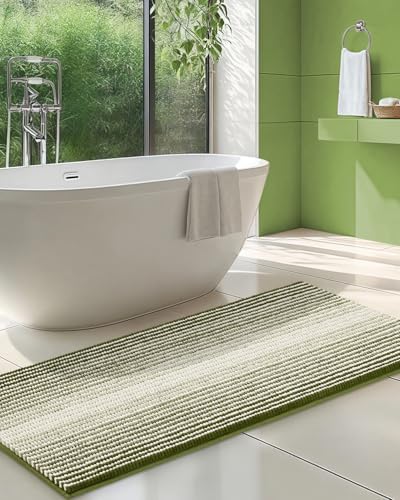 BSICPRO Large Chenille Bathroom Rugs Runner, 20x47 Striped Bath Mats, Sage by BSICPRO