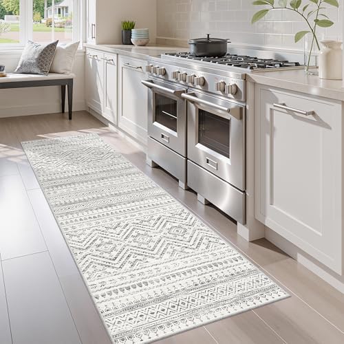 Miukiki Washable 2x6 Runner Rug Hallway Non Slip Kitchen Runner Grey by Miukiki