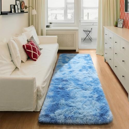 Runner Rugs for Boys Bedroom Living Room, Fluffy Tie-Dyed Blue 2x6 Area Rug - Image 5