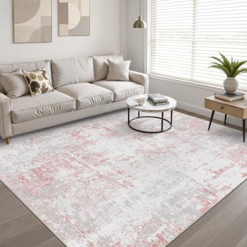LOONGRUG 5x8 Area Rug Washable Neutral Modern Rug for Living Room Pink Gray - Image 6