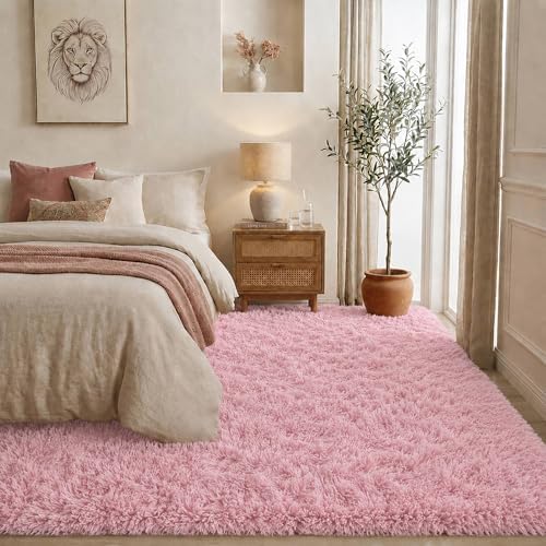 Light Pink Fluffy Area Rug 5x8 Ft, Washable for Living Room - Image 2