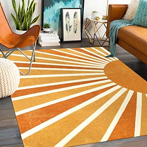 Lahome Boho Rainbow Sun Area Rug 5x7, Machine Washable Non-Slip by Lahome