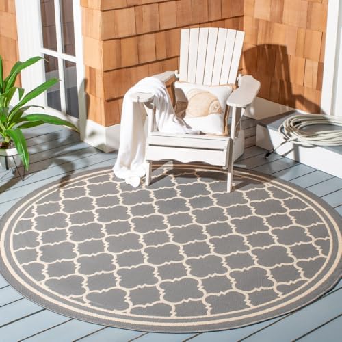 SAFAVIEH Washable Rug Outdoor Courtyard Collection - 7'10" Round, Anthracite & Beige, Non-Shedding & Easy Cleaning, Ideal for Patio, Backyard, Mudroom (CY6918-246) by Unknown