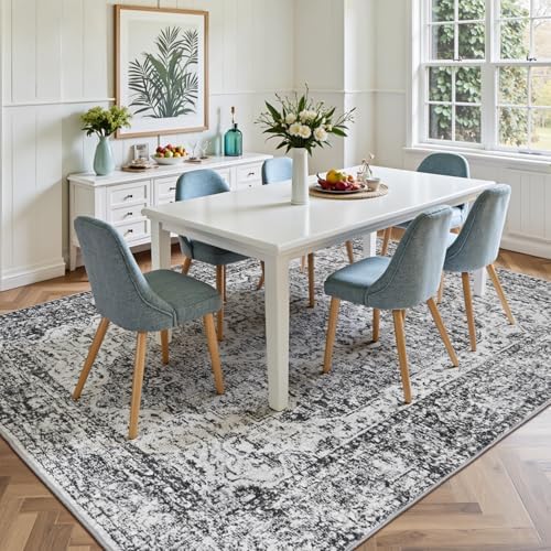 Lofus 5x7 Area Rugs for Living Room, Washable Area Rug, Rugs for Bedroom, Kitchen, Vintage Boho Carpet, Soft Non-Slip, Low Pile Large Area Rug for Office Dining Room, Vintage Dark Grey - Image 3