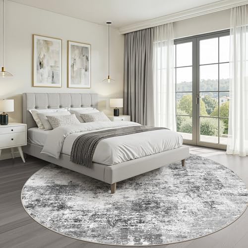 LOONGRUG Round Rug 10x10 Washable Neutral Modern Living Room Rug Black Gray - Image 4
