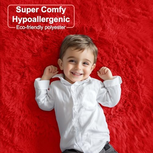 PAGISOFE Red Round Rugs for Livingroom, Circle Rugs 5x5 Feet, Ultra Soft Children Rugs for Boys/girls Bedroom, Fluffy Carpets, Shaggy Rugs, Small Teepee Furry Mat, Comfy Reading Rug, Circular Rug - Image 3