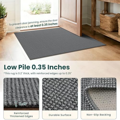 KOZYFLY Cotton 2x14 Runners Rugs for Hallway, Long Washable Runner Rug, Woven Non Slip Kitchen Runner, Flatweave Entryway Rug, Floor Carpet for Entry, Aisle, Hall, Grey/Dark Grey - Image 4
